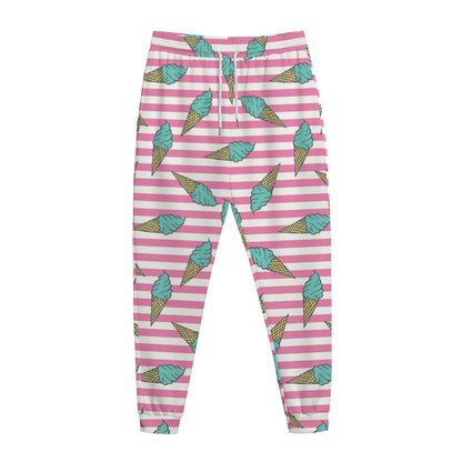 Pink Striped Ice Cream Pattern Print Jogger Pants