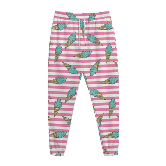 Pink Striped Ice Cream Pattern Print Jogger Pants