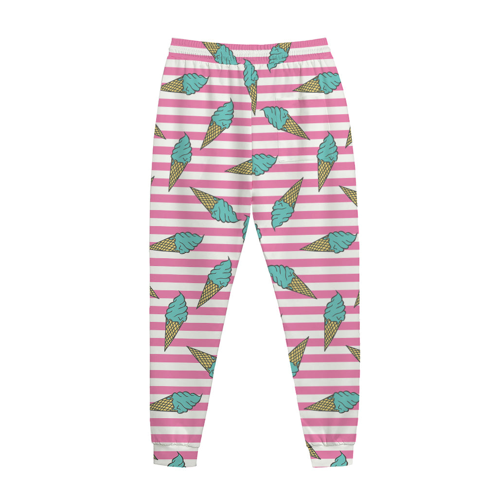 Pink Striped Ice Cream Pattern Print Jogger Pants