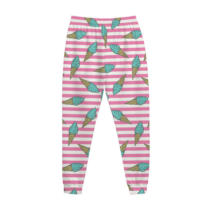 Pink Striped Ice Cream Pattern Print Jogger Pants