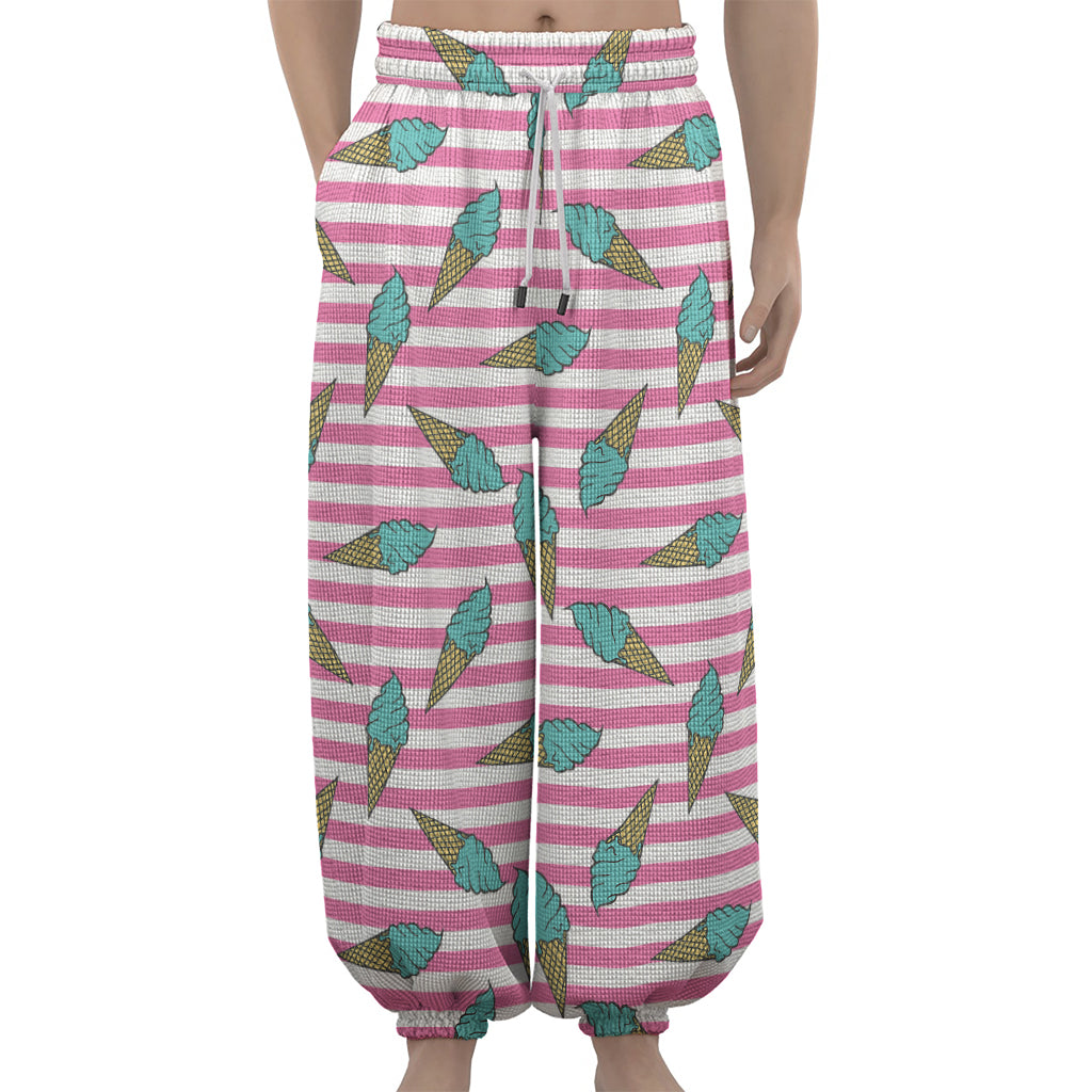Pink Striped Ice Cream Pattern Print Lantern Pants