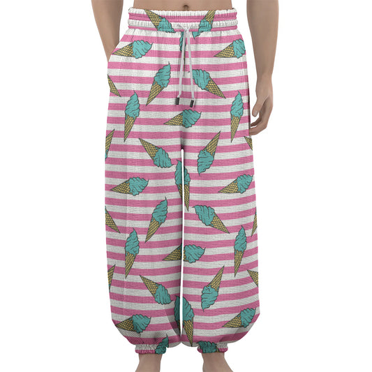 Pink Striped Ice Cream Pattern Print Lantern Pants