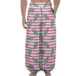 Pink Striped Ice Cream Pattern Print Lantern Pants