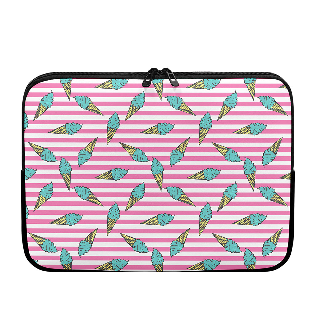 Pink Striped Ice Cream Pattern Print Laptop Sleeve