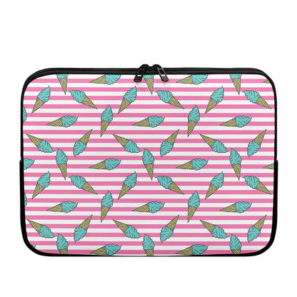 Pink Striped Ice Cream Pattern Print Laptop Sleeve