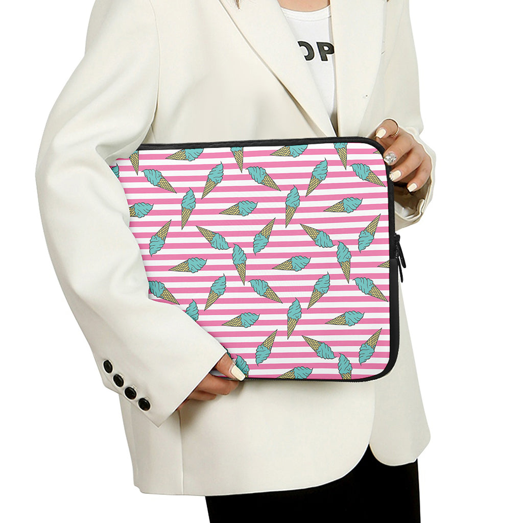 Pink Striped Ice Cream Pattern Print Laptop Sleeve