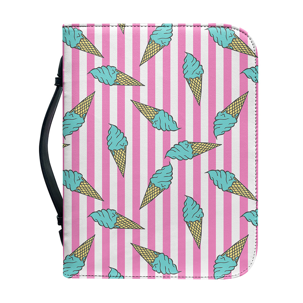 Pink Striped Ice Cream Pattern Print Leather Bible Cover