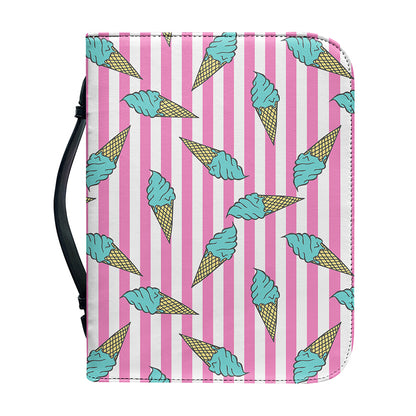 Pink Striped Ice Cream Pattern Print Leather Bible Cover