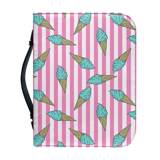 Pink Striped Ice Cream Pattern Print Leather Bible Cover