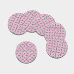 Pink Striped Ice Cream Pattern Print Leather Coaster Set