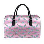 Pink Striped Ice Cream Pattern Print Leather Duffle Bag