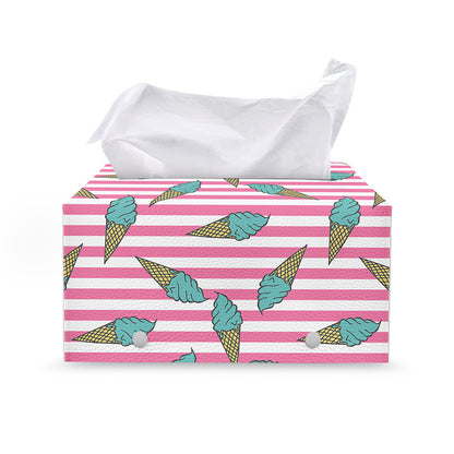 Pink Striped Ice Cream Pattern Print Leather Tissue Box Cover