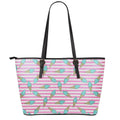 Pink Striped Ice Cream Pattern Print Leather Tote Bag With Zipper