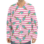 Pink Striped Ice Cream Pattern Print Long Sleeve Baseball Jersey