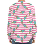 Pink Striped Ice Cream Pattern Print Long Sleeve Baseball Jersey