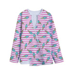 Pink Striped Ice Cream Pattern Print Long Sleeve Short Coat
