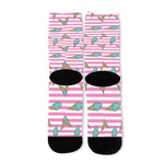 Pink Striped Ice Cream Pattern Print Long Socks