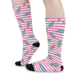 Pink Striped Ice Cream Pattern Print Long Socks