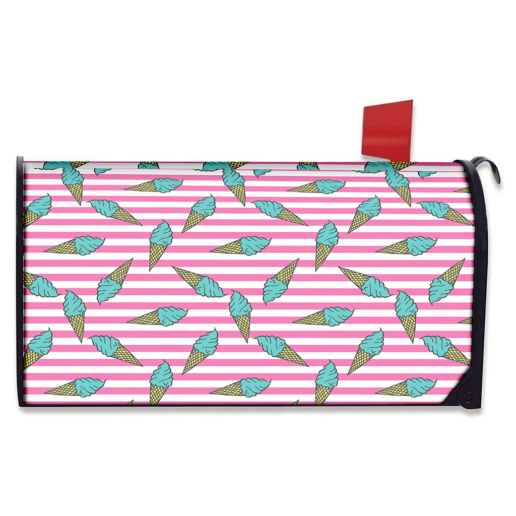 Pink Striped Ice Cream Pattern Print Mailbox Cover