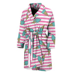 Pink Striped Ice Cream Pattern Print Men's Bathrobe