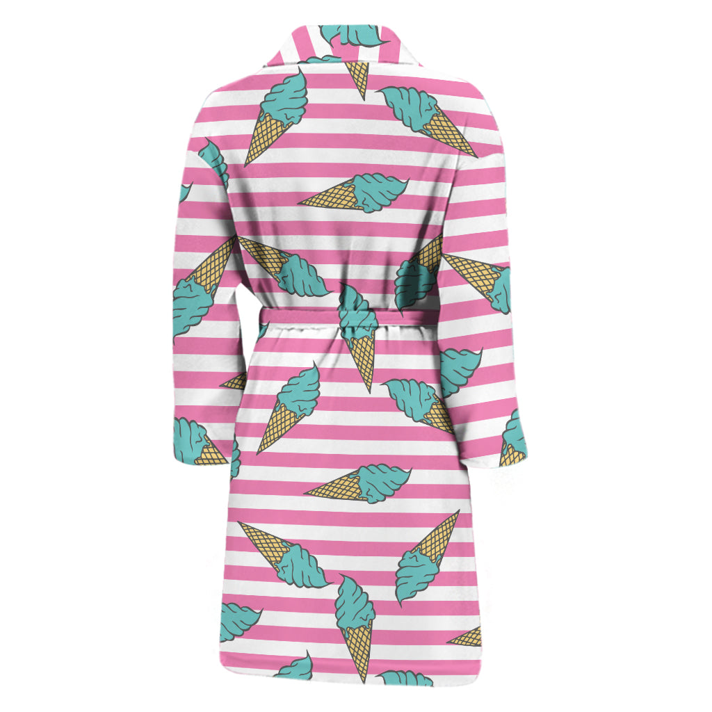 Pink Striped Ice Cream Pattern Print Men's Bathrobe