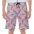 Pink Striped Ice Cream Pattern Print Men's Beach Shorts