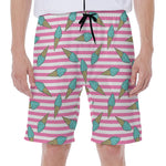 Pink Striped Ice Cream Pattern Print Men's Beach Shorts