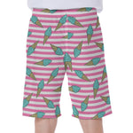 Pink Striped Ice Cream Pattern Print Men's Beach Shorts