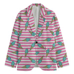 Pink Striped Ice Cream Pattern Print Men's Blazer