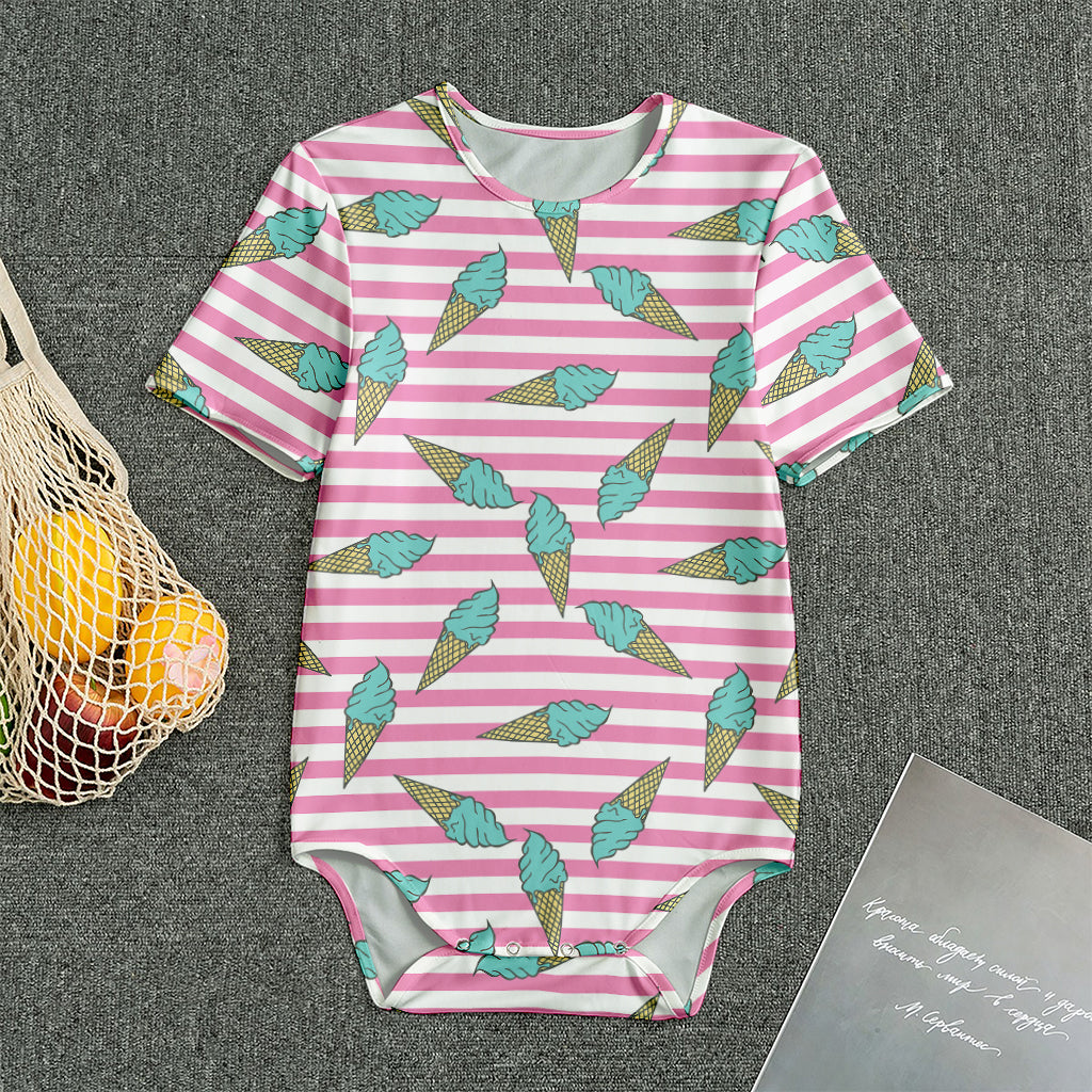 Pink Striped Ice Cream Pattern Print Men's Bodysuit