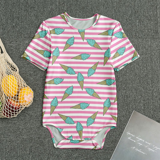 Pink Striped Ice Cream Pattern Print Men's Bodysuit