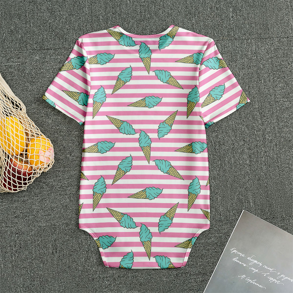 Pink Striped Ice Cream Pattern Print Men's Bodysuit