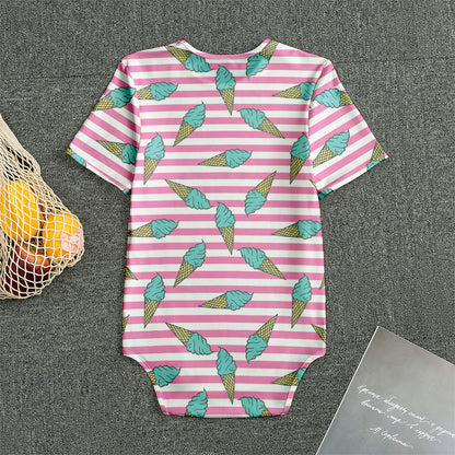 Pink Striped Ice Cream Pattern Print Men's Bodysuit