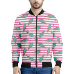 Pink Striped Ice Cream Pattern Print Men's Bomber Jacket