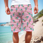 Pink Striped Ice Cream Pattern Print Men's Cargo Shorts