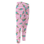 Pink Striped Ice Cream Pattern Print Men's Compression Pants