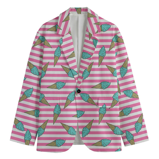 Pink Striped Ice Cream Pattern Print Men's Cotton Blazer