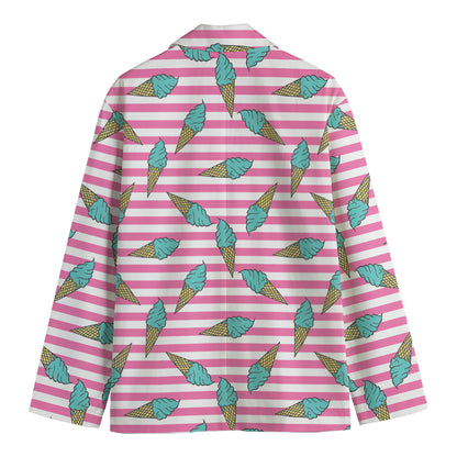 Pink Striped Ice Cream Pattern Print Men's Cotton Blazer