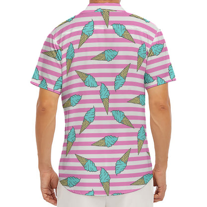 Pink Striped Ice Cream Pattern Print Men's Deep V-Neck Shirt