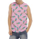 Pink Striped Ice Cream Pattern Print Men's Fitness Tank Top