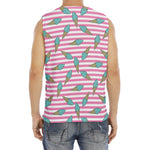 Pink Striped Ice Cream Pattern Print Men's Fitness Tank Top