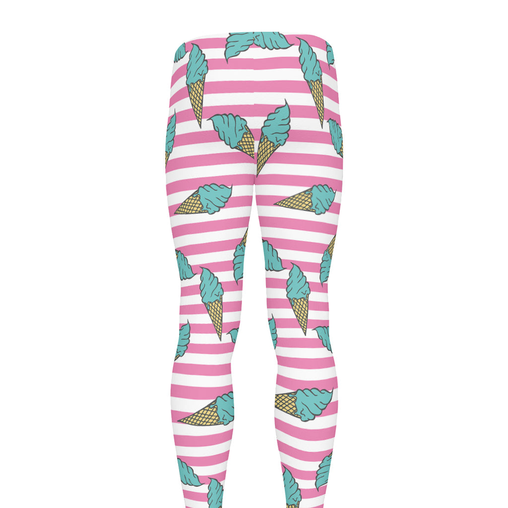 Pink Striped Ice Cream Pattern Print Men's leggings