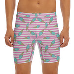 Pink Striped Ice Cream Pattern Print Men's Long Boxer Briefs