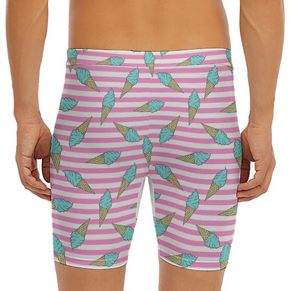 Pink Striped Ice Cream Pattern Print Men's Long Boxer Briefs