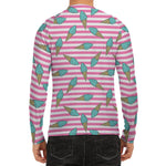 Pink Striped Ice Cream Pattern Print Men's Long Sleeve Rash Guard