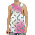 Pink Striped Ice Cream Pattern Print Men's Muscle Tank Top