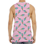 Pink Striped Ice Cream Pattern Print Men's Muscle Tank Top