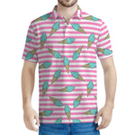 Pink Striped Ice Cream Pattern Print Men's Polo Shirt