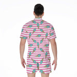 Pink Striped Ice Cream Pattern Print Men's Rompers