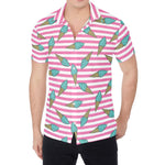 Pink Striped Ice Cream Pattern Print Men's Shirt